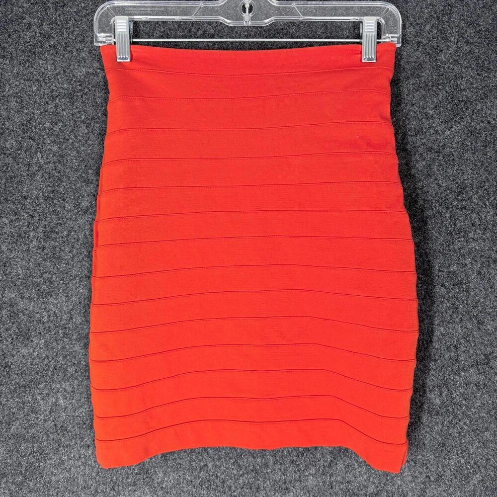 Express Skirt Women 00 Red A-Line Midi Zipper Mid Rise Rayon Casual Stretch